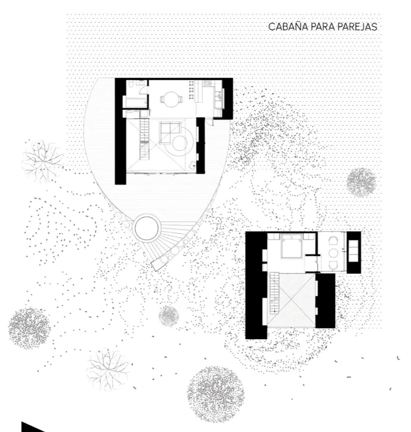 Planta tipología I, cabaña para parejas, Ecoturístico Moray
